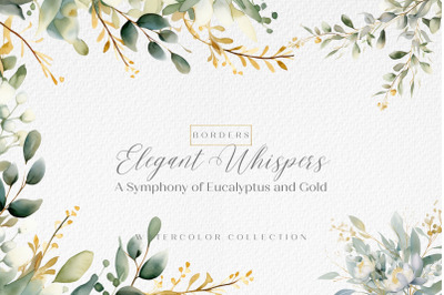 Eucalyptus and Gold watercolor borders