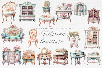 Watercolor Victorian Pastel Furniture