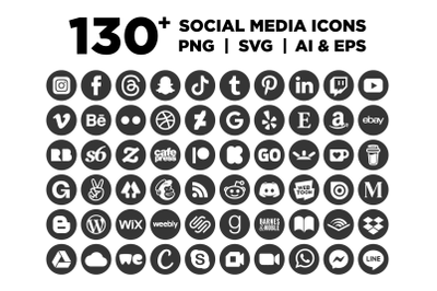 Dark Gray Circle Social Media Icons Set