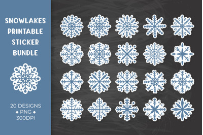 Snowflakes sticker bundle. Winter stickers printable