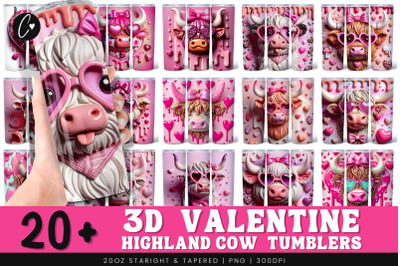3D Highland Cow Valentine Tumbler Bundle