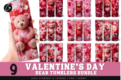 3D Valentine Bears Tumbler Bundle PNG