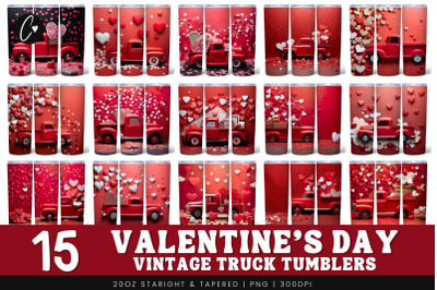 3D Valentine Truck Tumbler Bundle PNG