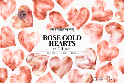 Watercolor Rose Gold Hearts Clipart