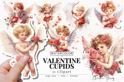 Watercolor Valentine Cupids Clipart