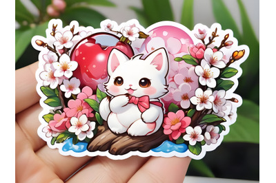 Cherry blossom flowers with cat