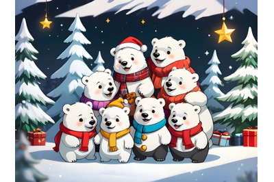 Big Polar bear family at Christmas