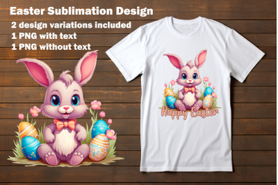 Easter sublimation design with cute Easter bunny and Easter eggs