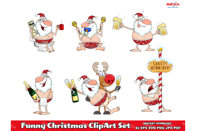 Funny Christmas Cartoon ClipArt Set
