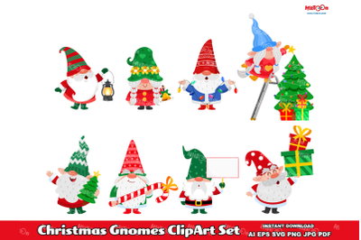 Christmas Gnomes Cartoon ClipArt Set