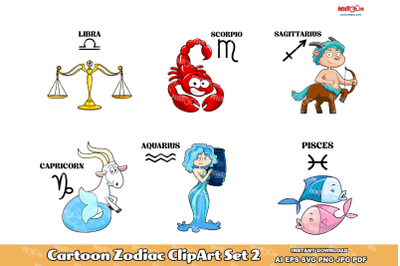 Cartoon Zodiac Cartoon ClipArt Set 2