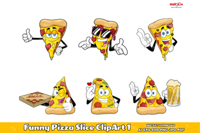 Funny Pizza Slice Cartoon ClipArt  Set 1