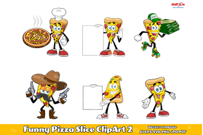 Funny Pizza Slice Cartoon ClipArt Set 2