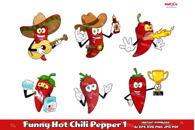 Funny Hot Chili Pepper ClipArt Set 1