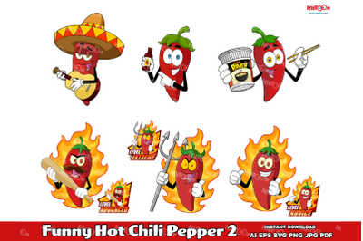 Funny Hot Chili Pepper ClipArt Set 2