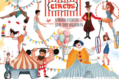Circus arts: set of 16 illustrations