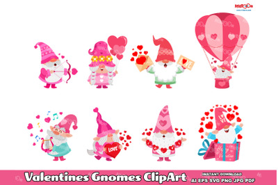Valentines Gnomes Cartoon ClipArt Set