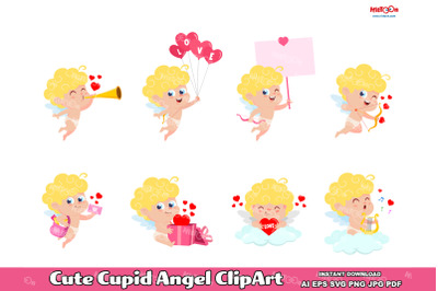 Cute Cupid Angel Character Digital Clip Art