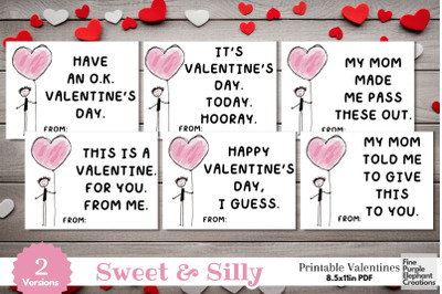 Printable Funny Tween Valentine Digital Paper Cards | School Classroom