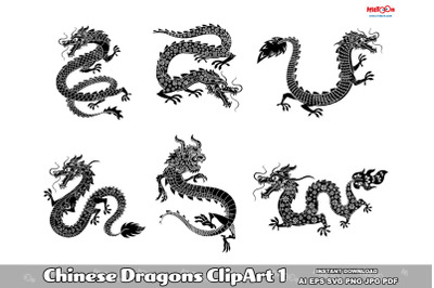 Chinese Dragons ClipArt Set 1