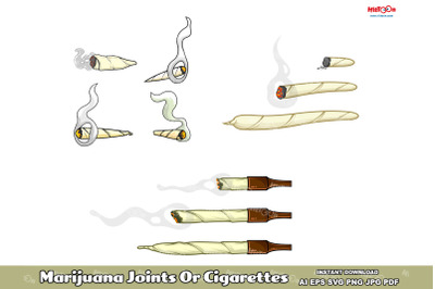 Marijuana Joints Or Cigarettes ClipArt Set