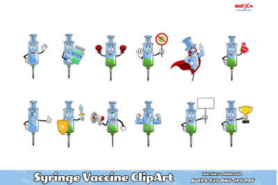 Syringe Vaccine Cartoon ClipArt Set