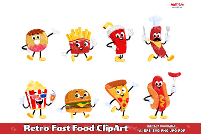 Retro Fast Food Cartoon Characters