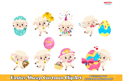 Cute Easter Sheep Cartoon ClipArt