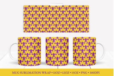 Mardi Gras Mug Sublimation Wrap. Fleur de Lys Mug Design