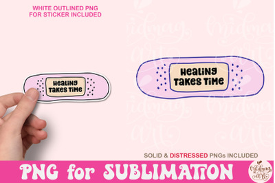 Healing Takes Time PNG, Mental Health Matters, Trendy Band-aid Clipart