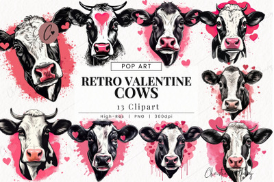 Pop Art Retro Valentine Cows Clipart