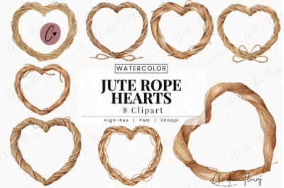Watercolor Jute Rope Hearts Clipart