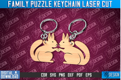 Family Puzzle Keychain | Squirrels Laser Cut Design | CNC Files