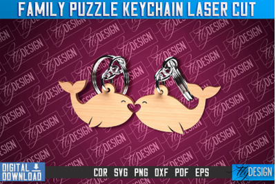 Family Puzzle Keychain | Whales Laser Cut Design | CNC Files