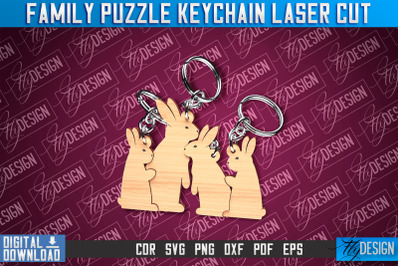 Family Puzzle Keychain | Rabbits Laser Cut Design | CNC Files