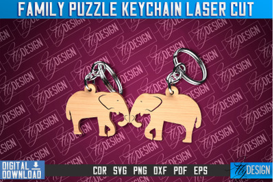 Family Puzzle Keychain | Elephants Laser Cut Design | CNC Files