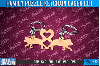 Family Puzzle Keychain | Wolfs Laser Cut Design | CNC Files