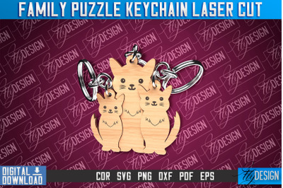 Family Puzzle Keychain | Cats Laser Cut Design | CNC Files