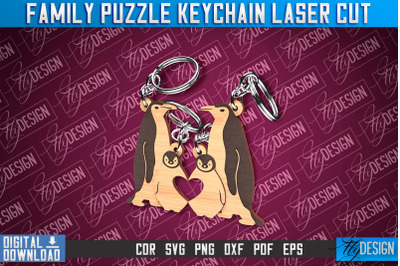 Family Puzzle Keychain | Penguins Laser Cut Design | CNC Files