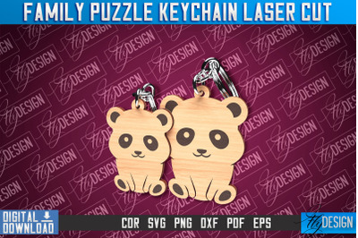 Family Puzzle Keychain | Panda Laser Cut Design | CNC Files