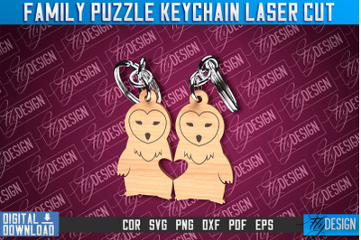 Family Puzzle Keychain | Owls Laser Cut Design | CNC Files