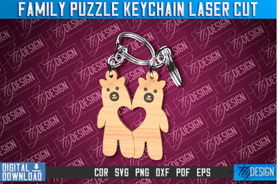 Family Puzzle Keychain | Bears Laser Cut Design | CNC Files