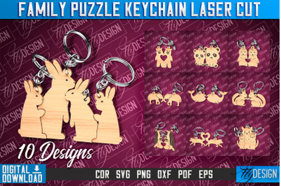 Family Puzzle Keychain | Puzzle Laser Cut Design | CNC Files