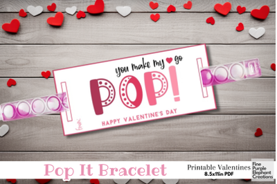 Printable Kids Fidget Pop It Bracelet Valentine Popit Paper Cards