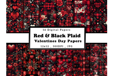Red &amp; Black Plaid Valentine Day Papers