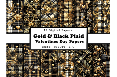 Brown &amp; Black Plaid Valentine Day Digital Papers