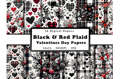 White &amp; Black Plaid Valentine&#039;s Day Digital Patterns