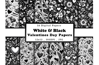 White Floral Hearts and Butterflies Valentine&#039;s Day Digital Papers