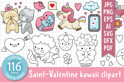Saint-Valentine kawaii clipart collection