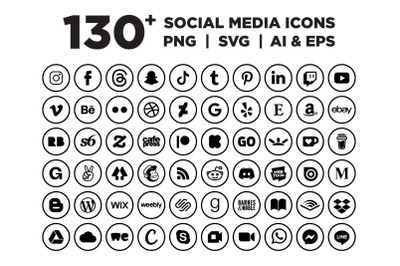 Circle Outline Small Social Media Icons Set